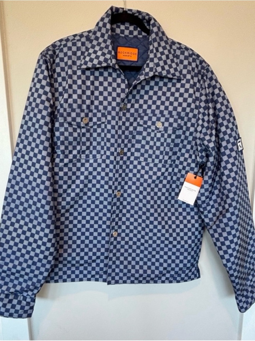 NEW! Rockridge Quilted Jacket In Blue Checker Pattern Size XL.